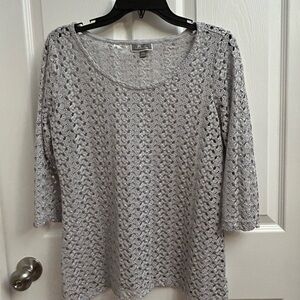 JM Collection Light Gray Crochet Women's Blouse